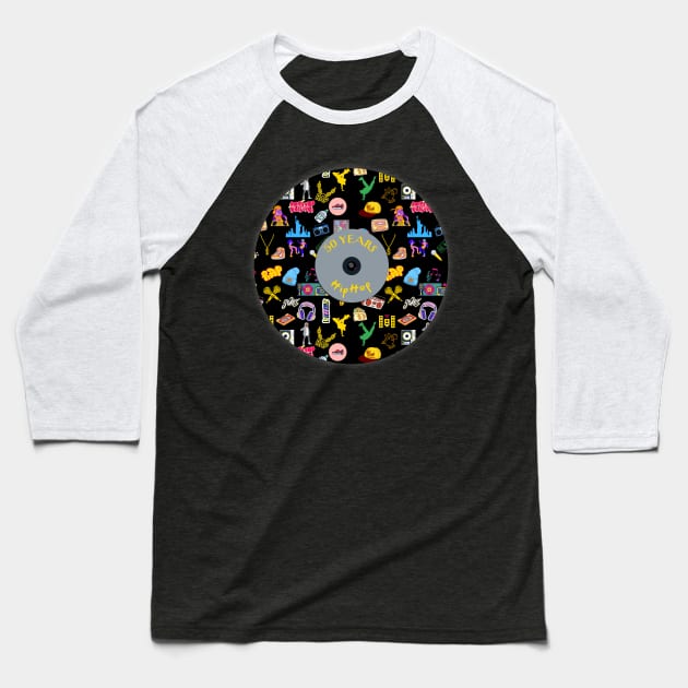 Celebrating 50 Years of Hip-Hop Culture with Iconic Record Art Baseball T-Shirt by Harlems Gee